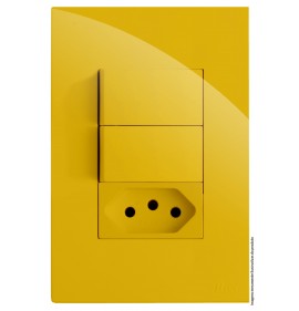Conjunto Interruptor Duplo Paralelo + 1 Tomada 10a 4x2 - RECTA MOSTARDA GLOSS